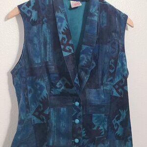 VTG GW Division of Graff Blue Pattern Vest Western Soft 90s 80s